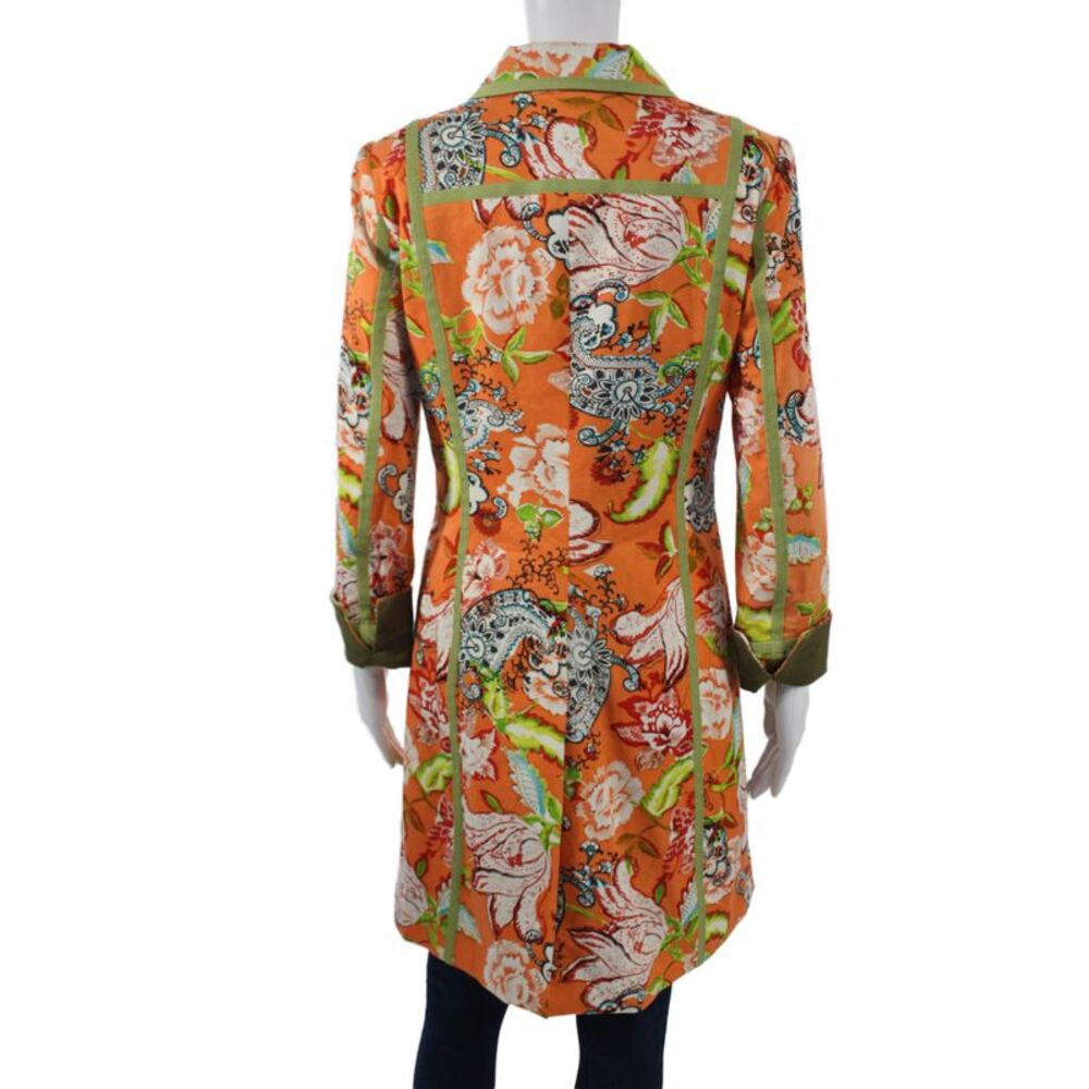 Etcetera Womens Orange Floral Cotton Overcoat Button Long Sleeve Size 2 - Picture 4 of 6